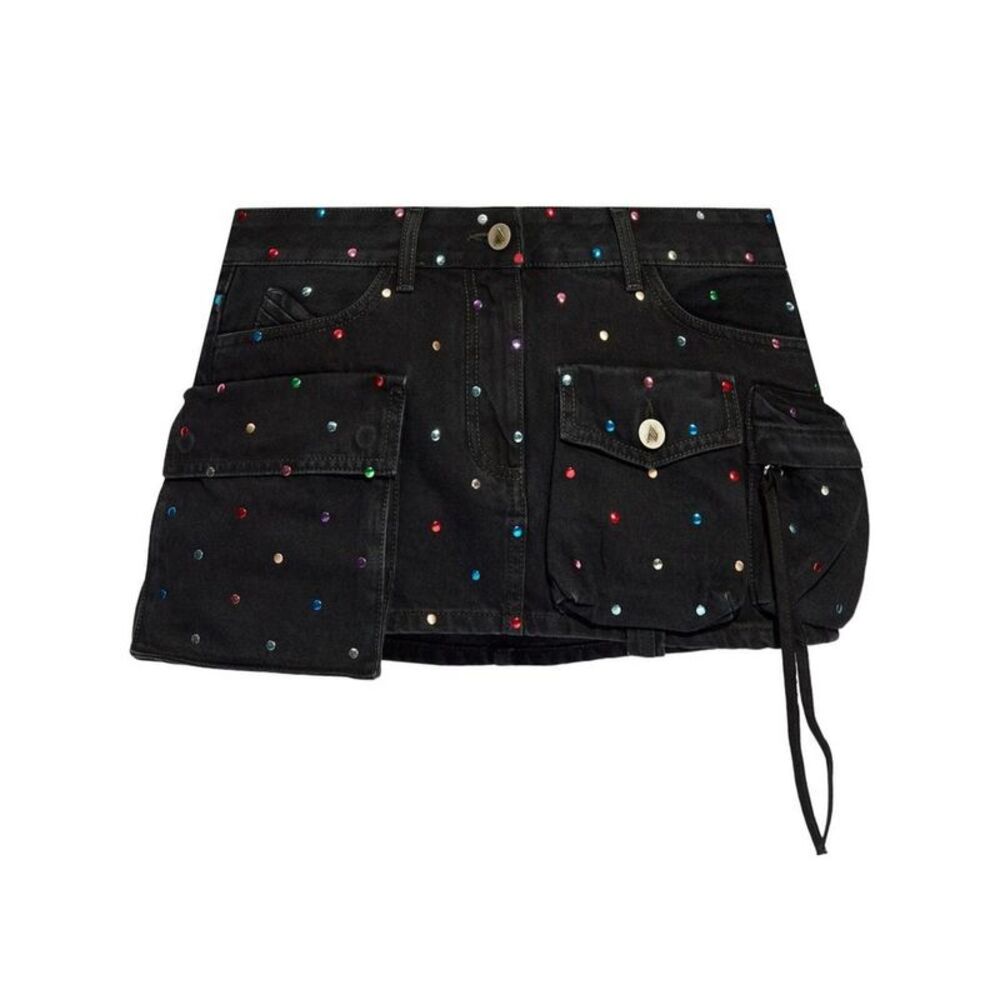 THE ATTICO Embellished Denim Cargo Mini Skirt Women BLACK Skirts